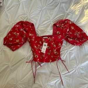 NWT Abercrombie & Fitch Lace-Up Poplin Corset Scoopneck Top